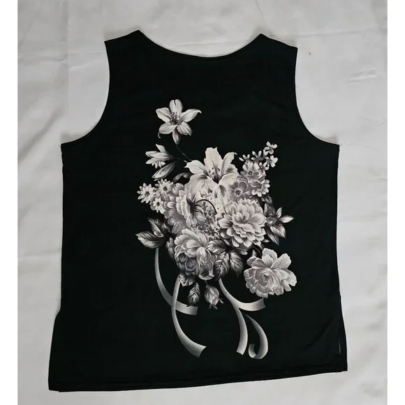 ModeLia Women's Floral Print Kimono W/ Inner Sleeveless Blouse Black Size Medium - Picture 10 of 16